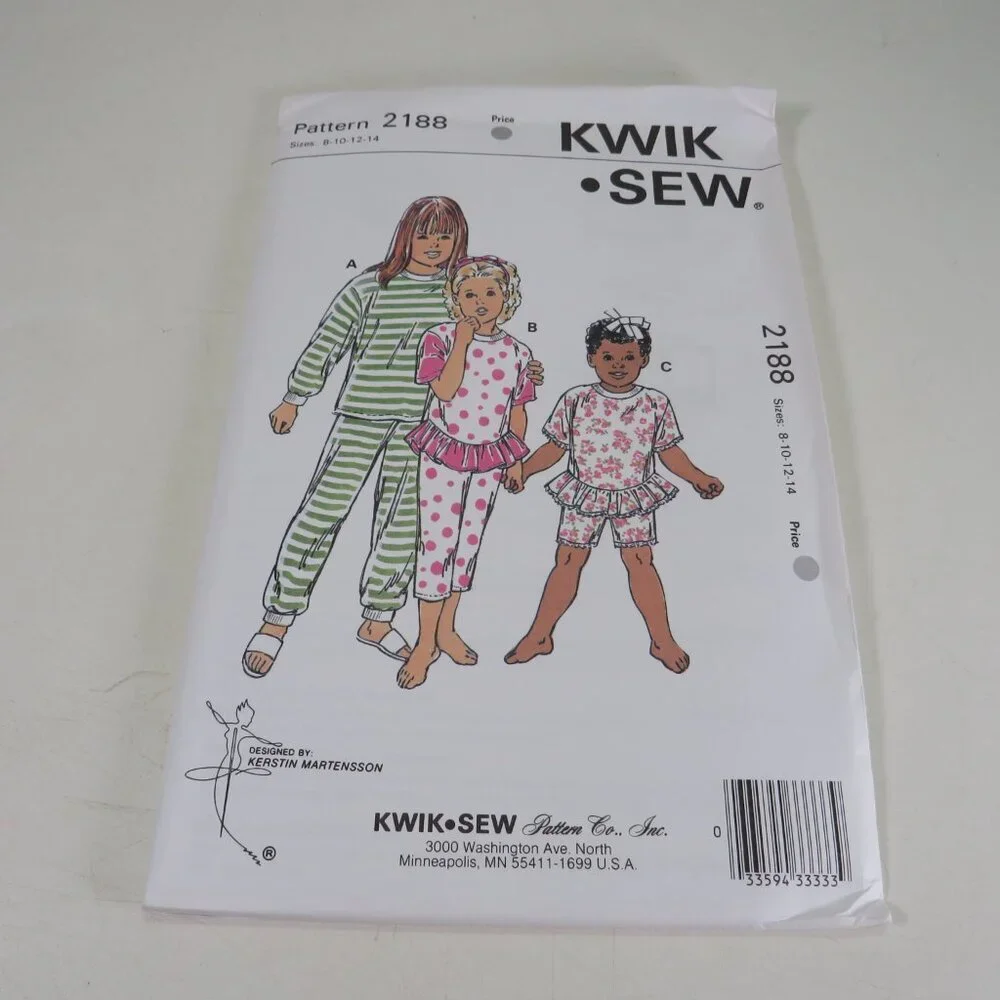 Kwik Sew 2188 Kids Clothing Pattern UNCUT Girls Night shirt pants 8-14